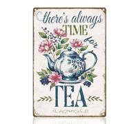 DOODLREAM Doodlearm - Targa in latta con teiera e fiore, decorazione da parete in metallo, stile retrò, 20 x 30 cm, con scritta in lingua inglese "There's Always Time For Tea", per casa, ristorante