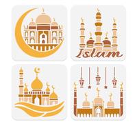 Doodlream Kaaba - 4 stencil per architettura islamica, per pittura a moschee, stencil per disegno fai da te, decorazione per parete, decorazione per la casa, carta da ardere a legna, diario, tela, 20