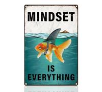 DOODLREAM Mindset is Everything Motivational Retro Wall Decor Metal Tin Sign 20 x 30 cm Fish Shark Fin Inspirational Vintage Wall Art Poster per Home Cafe Office Club Decor