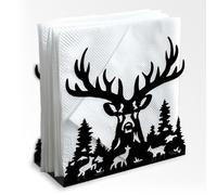 Doodlream Portatovaglioli decorativo in metallo nero con cervi nella foresta, per tavolo, 13,5 x 12,5 x 5 cm, con silhouette di alci, per casa, cucina, ristorante, feste, caffè, bar, sala da pranzo