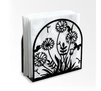 DOODLREAM Portatovaglioli decorativo in metallo nero con dente di leone, 13,5 x 12,5 x 5 cm, con erba e fiori, per casa, cucina, ristorante, picnic, feste, caffè, bar, sala da pranzo