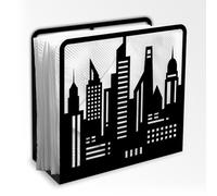 Doodlream Portatovaglioli decorativo in metallo nero con skyline della città, 12,5 x 12 x 5 cm, con sagoma di edificio, per casa, cucina, ristorante, feste, caffè, bar, sala da pranzo
