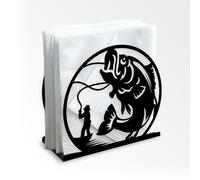 DOODLREAM Portatovaglioli decorativo in metallo nero per tavolo, 13,5 x 12,5 x 5 cm, motivo pescatore, per casa, cucina, ristorante, picnic, feste, caffè, bar, sala da pranzo
