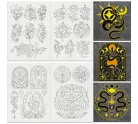 DOODLREAM Stabilizzatori per cucito a mano solubili in acqua, 22 pezzi, 21 x 29,7 cm, motivo misterioso vipera, 4 fogli di fiori e luna, adesivi in carta da ricamo