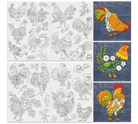 DOODLREAM Stabilizzatori per cucito a mano solubili in acqua con pollo floreale, 34 pezzi, 21 x 29,7 cm, stabilizzatore con motivo floreale e chiken, 4 fogli di adesivi in carta da ricamo con animali