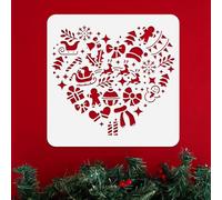 DOODLREAM Stencil a tema natalizio a forma di cuore, 30 x 30 cm, riutilizzabile, modello di disegno natalizio, modello per pittura fai da te per parete, decorazione per la casa, carta a legna, diario