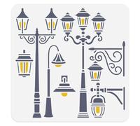 DOODLREAM Stencil da parete con lampione stradale, 30 x 30 cm, stencil in plastica riutilizzabili per pittura su legno, parete, pavimento, tessuto, vetro, mobili, decorazioni fai da te per la casa