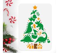 DOODLREAM Stencil per pittura a forma di albero di dinosauro natalizio, 29,7 x 21 cm, riutilizzabile, modello di pittura fai da te per parete, decorazione per la casa, carta da ardere, diario, tela