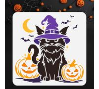 DOODLREAM Stencil per pittura a forma di gatto di Halloween, 30 x 30 cm, riutilizzabile, motivo: strega, zucca, fai da te, decorazione per la casa, carta da ardere, diario, tela