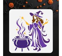 Doodlream Strega con vaso magico stencil per dipingere bella sagoma di strega stencil disegno modello, Halloween fai da te modello per artigianato per parete decorazione della casa legna carta diario