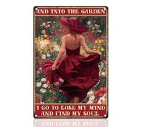 DOODLREAM Targa in metallo con scritta "Lady in Wildflowers", decorazione da parete con scritta in inglese "Into The Garden I Go To Lose My Mind Find My Soul", 20 x 30 cm, poster da parete per casa