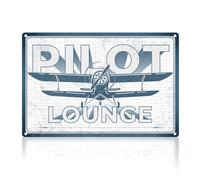 Doodlream Targa in metallo con scritta "Pilot Lounge", decorazione artistica da parete per appassionati di aeroplani, pilota militare, idea regalo per uomo, stile vintage, per casa, bar, dormitorio,