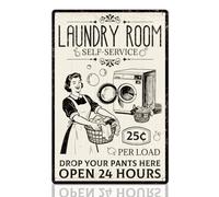 DOODLREAM Targa in metallo per lavanderia self-service, decorazione da parete in metallo, stile retrò, 20 x 30 cm, stile vintage, 24 ore, per casa, bagno, lavanderia, negozio di lavaggio a secco