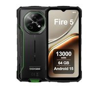 DOOGEE Fire 5 Rugged Smartphone, 13000mAh, 12GB RAM+64GB ROM, 6.6" HD+ 90Hz, 13MP AI Camera, IP68/IP69K, Android 15, Octa-Core, Dual SIM, NFC, Telefono Indistruttibile Impermeabili, per Esterni