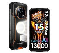 DOOGEE Fire 5 UItra 4G Rugged Smartphone,1200LM Luce Campeggio, 32GB+256GB/2TB,13000mAh 18W Android 15 Telefono Indistruttibile,6.6''HD+90Hz,48MP AI Fotocamera, IP68/NFC/OTG/3 Slot (Arancione)