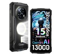 DOOGEE Fire 5 UItra 4G Rugged Smartphone,1200LM Luce Campeggio, 32GB+256GB/2TB,13000mAh 18W Android 15 Telefono Indistruttibile,6.6''HD+90Hz,48MP AI Fotocamera, IP68/NFC/OTG/3 Slot (Grigio)