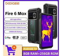 DOOGEE Fire 6 Max 5G Telefono robusto Dimensity 7050 Imaging termico 6,72 pollici 120Hz Doppia torcia 20800mAh Batteria Android 14