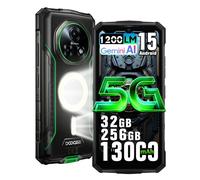 DOOGEE Fire 7 Pro 5G Rugged Smartphone,1200LM Luce Campeggio,Intercom via App,32GB+256GB/2TB,13000mAh 33W Android 15 Telefono Indistruttibile,6.6''HD+90Hz,64 MP AI Fotocamera,NFC/3 Slot (Verde)