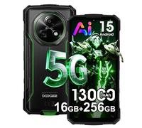 DOOGEE Fire 7 Rugged Smartphone,13000mAh 18W,16GB+256GB/2TB 5G Android 15 Telefono Indistruttibile,64MP+16MP AI Fotocamere,6.6''HD+90Hz Cellulare Antiurto, IP68/NFC/3 slot/OTG (Verde)