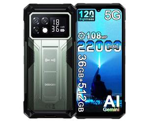 DOOGEE S200 Max 5G Rugged Smartphone,1,3" Posteriore Screen,36GB+512GB/2TB,22000mAh 66W Android 15 Telefono Indistruttibile,6.72''FHD+120Hz,108MP+20MP Visione Notturna,120LM Doppia Torcia,WiFi 6 Nero