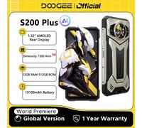 DOOGEE S200 Plus 5G AI Telefono robusto Dimensity 7300 4nm 1.32 "Display posteriore 6.72'' 120Hz 12 + 512GB 10100 mAh Batteria Smart Phone