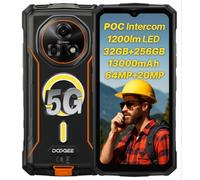 DOOGEE Telefono Rugged 5G Fire 7 PRO, Intercom POC, Torcia 1200lm, 32GB+256GB, 13000mAh, 64MP+20MP Visione Notturna, Schermo 6.6'' HD+, Gemini AI, Smartphone IP68 Antiurto, Triplo Slot, NFC Arancione