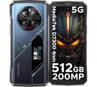 DOOGEE V40 Pro 5G Rugged Mobile Phone, 36 GB RAM + 512 GB ROM, Android 14, schermo Full HD da 6,7 pollici + schermo posteriore da 1,4 pollici, 8,680 mAh, fotocamera AI da 200 MP, NFC/WiFi 6 (blu)
