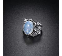 DOOLY 1 pz Antico Anello Anello Anello Vintage Stile Boho Tibetano Ovale Naturale Cristallo Arcobaleno Arcobaleno Anello di Luna per Gioielli Femminili