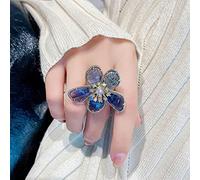 DOOLY Anelli alla Moda Colore Oro Blu Grigio Bianco Rosso Grande Fiore di Cristallo Gioielli da Festa per Le Donne Regalo