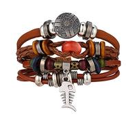 DOOLY Braccialetto in Pelle Multistrato con Piume d'Epoca Foglia Moda Uomo Intrecciato Fatto a Mano con Corda a Forma di Stella bracciali e Braccialetti Regalo Maschile