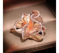 DOOLY Elegante Camelia Fiore zircone FEDI Nuziali per Le Donne Cristalli Color Oro Rosa Fidanzamento Anello Nuziale Gioielli alla Moda