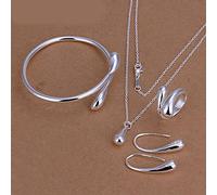 DOOLY Fashion Wedding Bridal Jewelry Set 925 Gioielli in Argento Collana d'Acqua a Goccia d'Acqua Braccialetti Anelli Orecchini Set per Le Donne Regali del Partito
