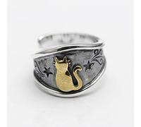 DOOLY S925 Argento personalità Gatto Stella Gatto Gatto Anello Aperto Uomini e Donne Anello Anello Retro Tinto Nero