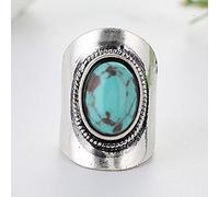 DOOLY Vintage Tibet Boho Argento Colore Green Resin Stone Anelli per Le Donne Party Turchese Anello Antico Grande Ovale scolpito Anello di Fiori