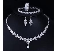 DOOLY Zirconi 4pcs Brilliant Cubic Zircon Collana Collana Orecchini Anello e Braccialetto Set di Gioielli da Sposa Set di Gioielli da Sposa Accessori