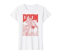 Doom Red Sketched Cover Art Retro Video Game Maglietta, Donna, Bianco, XL