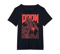Doom Red Sketched Cover Art Retro Video Game Maglietta, Donna Plus-Size, Nero, 4X