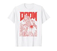 Doom Red Sketched Cover Art Retro Video Game Maglietta, Uomo, Bianco, L