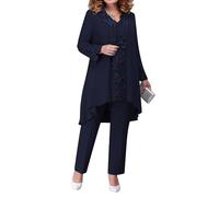 Doomiva 3 Pezzi Completi Eleganti Donna Cardigan Elegante Bolero da Cerimonia Maglietta a Maniche Corte Pantaloni Abito da Cocktail Abito da Sera Nozze Party Matrimonio Blu Scuro XXL