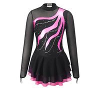 Doomiva Abito da pattinaggio artistico per ragazze a maniche lunghe, abito da pattinaggio, abito da balletto, abito da danza, abito da balletto, body da balletto, tuta da balletto, 122-128 cm