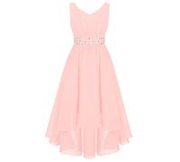 Doomiva Abito da Principessa per Bambina Ragazza Elegante Vestito da Festa Abito da Banchetto Cerimonia Abito da Battesimo Scollo a V Premiazione Prom Sposa Nozze Rosa 11-12 Anni