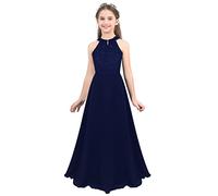 Doomiva Abito da Principessa per Bambina Ragazza Vestito Elegante Abito da Damigella d'Onore Abito da Cerimonia Senza Manica Compleanno Sposa Nozze Nuziale Blu Scuro 10 Anni