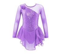 Doomiva Abito per pattinaggio artistico a maniche lunghe per ragazze, abito per pattinaggio, abito da balletto, abito da danza, abito da balletto, body da balletto, tuta da balletto, 122-128 cm