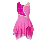 Doomiva Abito per pattinaggio artistico per bambini ragazze, abito per gara, pattinaggio su rotelle, abito da ballo, tuta da ballo patchwork, body senza maniche, costume da ballo con glitter, Rosa