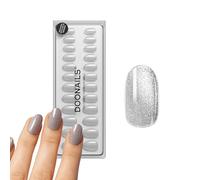 DOONAILS - Soft Gel Press On Nails Set da 30 pezzi Grey Cateye forma arrotondata argento - Chiodi da incollare Full Cover in qualità da salone - Finte unghie Soft Gel Medium - Naturale e piacevole al