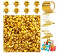 Dooozy 100 fiocchi da regalo autoadesivi da 2", con 14 rotoli di nastri regalo, colore oro laser per festival, Natale, confezione regalo