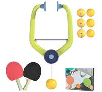 Door Ping Pong Game, Adjustable Hanging Table Tennis Trainer with 2 Paddles & 6 Balls, Door Frame Ping Pong Set for Indoor Exercise & Coordination (Wooden racket)