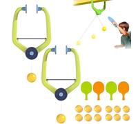 Door Plinking Game, Adjustable Doorway Game Pingpong, Hanging Table Tennis Trainer Set, with 2 Racket and 4/6Balls for Daily Exercise, Enhanced Coordination (Plastic Rackets * 2Pcs)