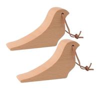 Door Stop Carved Bird Shaped Beech Walnut Multicolor 8.5x7cm 1-2 Pcs(Wood Color,2 pcs)