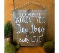 Doorbell Broken, Yell Ding-Dong Really Loud Targa in metallo vintage - Divertente cartello - Portico - Porta d'ingresso - Cartello umoristico - Targa vintage in metallo con frasi divertenti 20,3 x